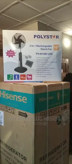 Brand New Polystar 16"Inch With Solar Panel/Rechargeable Fan