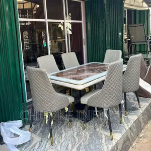 Quality 6-Seater Marble Dining Table With 6-Exotic Chairs