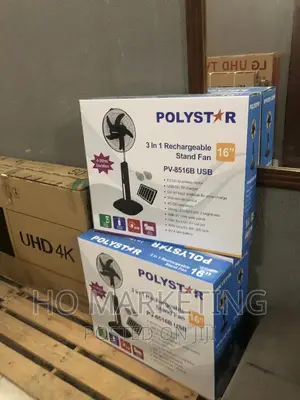 New in Polystar 16 Inches Rechargeable Fan With 2 Led Bulb