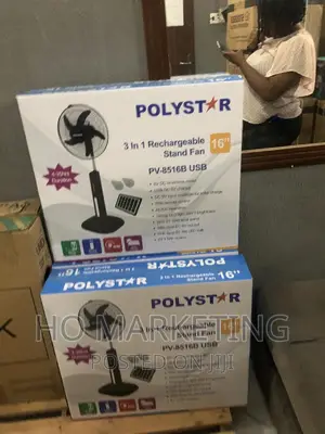 Polystar Rechargeable Fan With Led Light Solar Panel 16"
