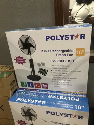 Brand New Polystar Rechargeable Fan 16 Inches -2 Led Light