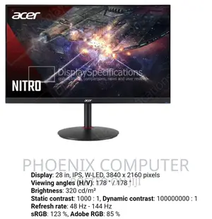 Acer Nitroxv282k 28"UHD(3840 X 2160)IPS Gaming Monitor 144hz