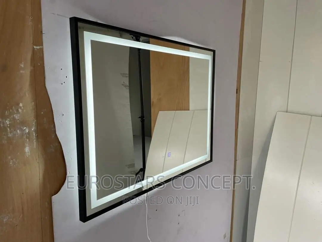 Long Black Frame Mirror With Led Lights