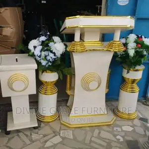 Church Pulpit With Flower Vase and Offering Box