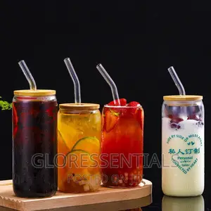 Drinking Glass Cup With Lids and Straw