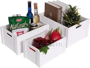 Set of 3 Modern White Wooden Crates -Farmhouse Storage Boxes