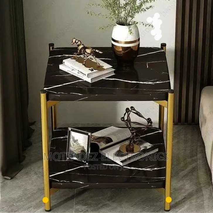 Square Shape Corner Side Table/Stool With Gold Plated Stand