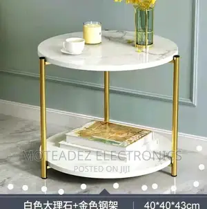 2 Steps Round Shape Corner Side Table/Stool With Gold Plated Stand