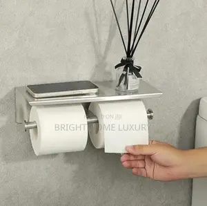 Anti-Rust Double Toilet Paper Tissue Holder With Shelf