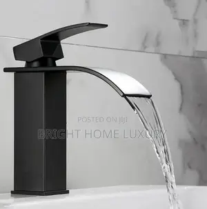 Black Short Waterfall Bathroom Basin Mixer Tap