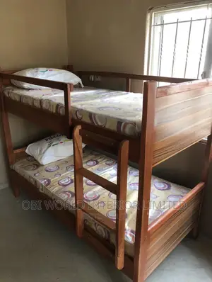Wooden Bunk Bed With Mattress and Pillows