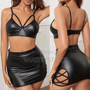 Women Bright Wetlook Leather Top Bra and Skirt