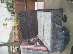 6by6 Grey Ulphostery Bed Frame With Bed Side and Ottoman