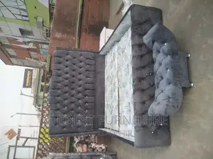 6by6 Grey Ulphostery Bed Frame With Bed Side and Ottoman