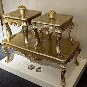 Royal Designed Gold Centre Table With 2 Side Stool