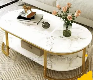 2 Layer Classic Design Center Tables With Gold Plated Strong Base