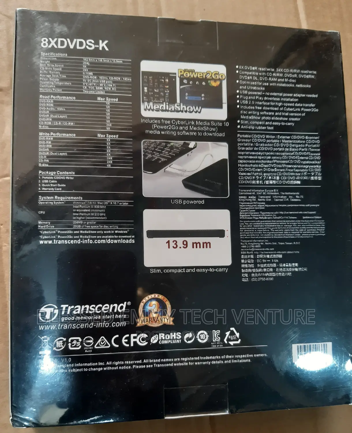 Transcend TS8XDVDS K External DVD Writer, Black