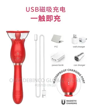 Rechargeable Telescopic Rose Wand + Suction Sucker Dildo Toy