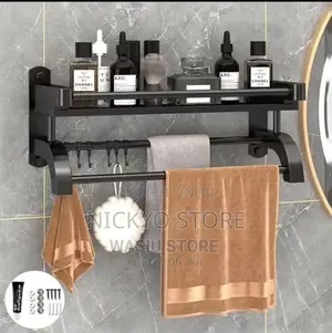 Wall-Mounted Bathroom Storage Rack – Modern Black Design