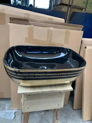 Gold and Black Rectangle Countertop Basin