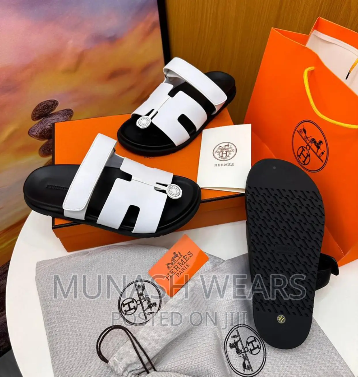 Luxury Original Hermes Leather Slipers