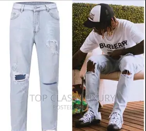 High Quality Luxury Designer Thick Ripped Jeans