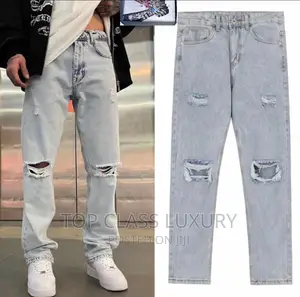High Quality Luxury Designer Thick Ripped Jeans