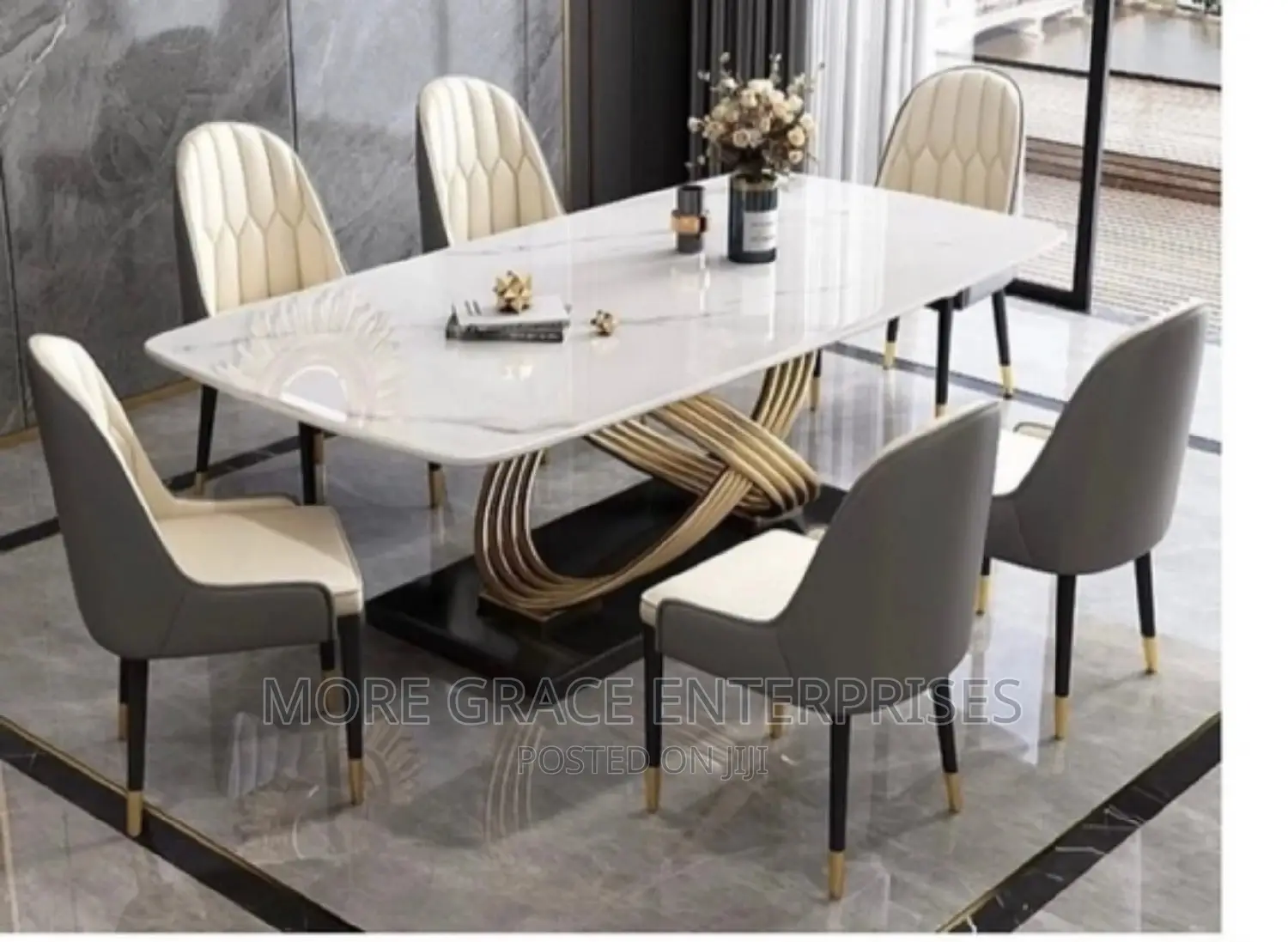 6 Seater Dining Set With Marble Top Table.