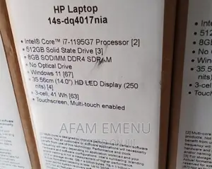 New Laptop HP 14S 8GB Intel Core I7 SSD 512GB