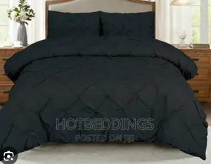 Black Pin Tuck Duvet, Bedsheet With 4 Pillow Cases