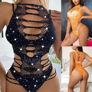 Ladies Sexy Bodysuit With Diamond Sparkling Mesh Jumpsuits