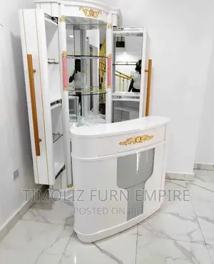 Adjustable Wine Bar Cabinet With Counter and Storage Spaces