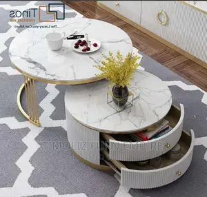 Extendable Marble Centre Table With Storage Cabinet