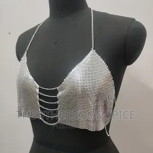 Metal Sequin Bodychain Costume Club Party Crop Top Lingerie