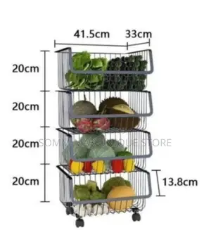 4 Tier Chrome Fruit Vegetable Trolley Rack With Wheels