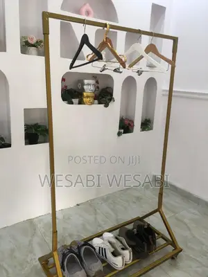 Mobile Cloth Rack With Wheels (Gold Colour)
