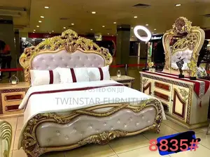 New Modern Royal Bed With Side Drawers Mirror