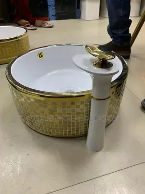 Complete Pedicure Bowl Gold and White With Ceramic Mixer