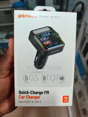 Porodo Quick Charger FM Car Charger PD 36w Dual USB C/ USB A