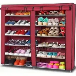 6layer Two Row Fabric Material Dust Proof Shoes Rack With Steel Pipe