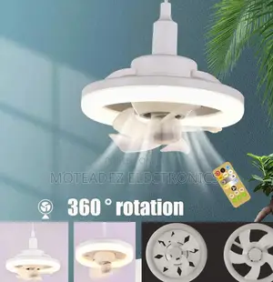 360° Rotating E27 Lamp Holder Fan With LED Light Plus Remote