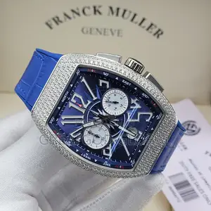 Luxury Frank Muller Wristwatch Genuine Leather Silver Iced