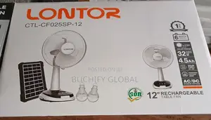 Lontor 12 Inches Rechargeable Fan With Solar Panel