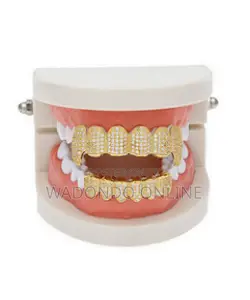 Gold Plated Cz Top Bottom Teeth Grillz Set