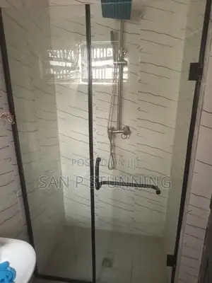 Luxurious Hinge Door Shower With Black Accessories