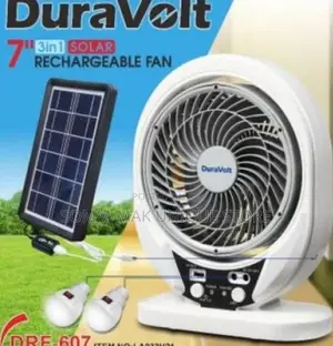 Duravolt 7'' Rechargeable Table Fan With Solar Panel +Bulb
