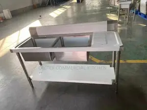 Commercial Kitchen Sink Double With Side and Under Shelf