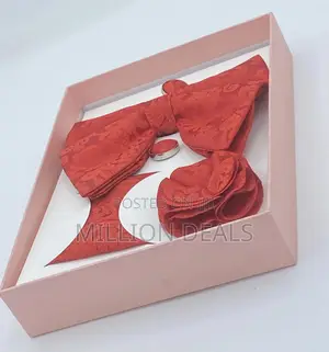 Red Stylish Pattern Men's Unique Bow Tie Set
