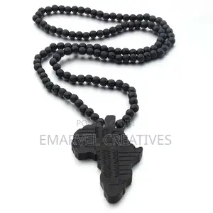 8MM Round Wood Beads Engraved DIY Chain African Map Pendant
