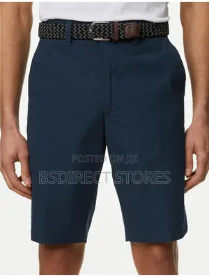 Marks and Spencer Navy 44in Pure Cotton Checked Belted Chino